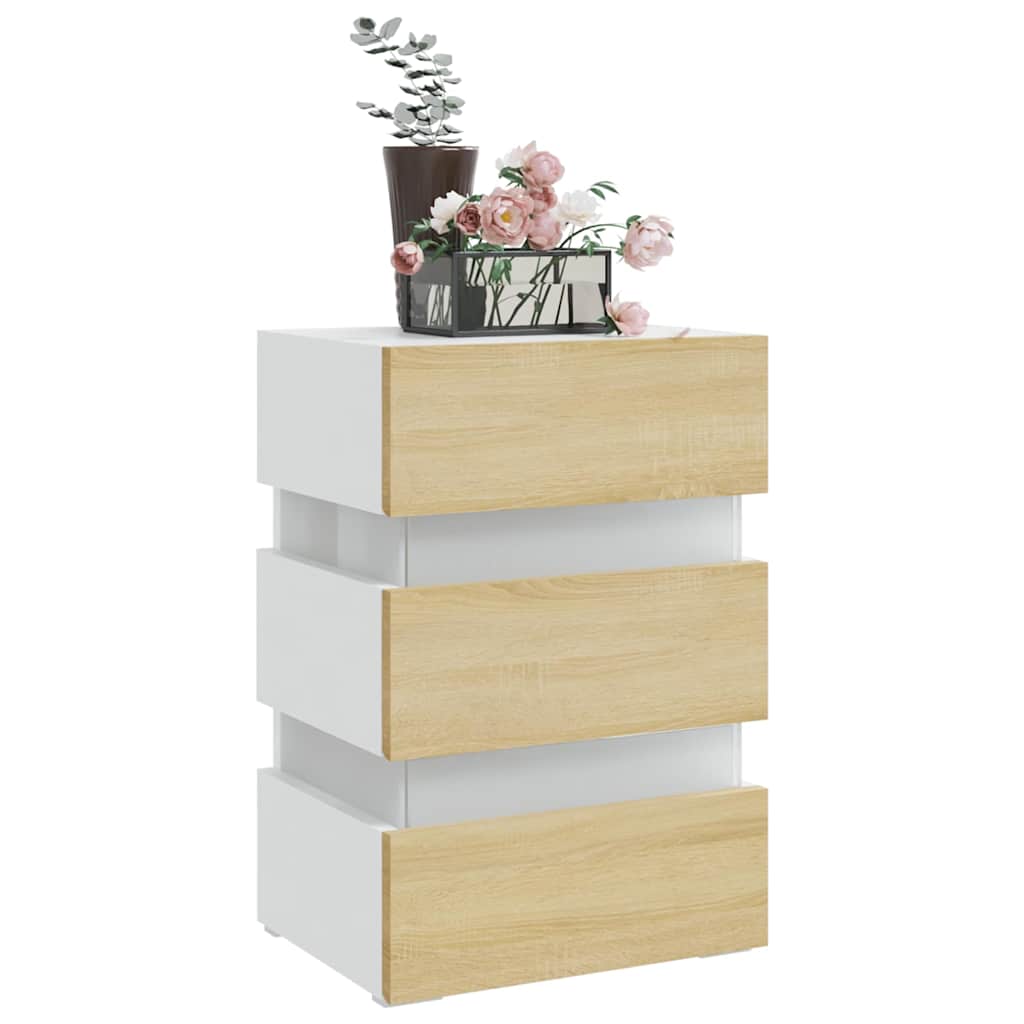 vidaXL Szafka nocna z LED, biel i dąb sonoma, 45x35x67 cm