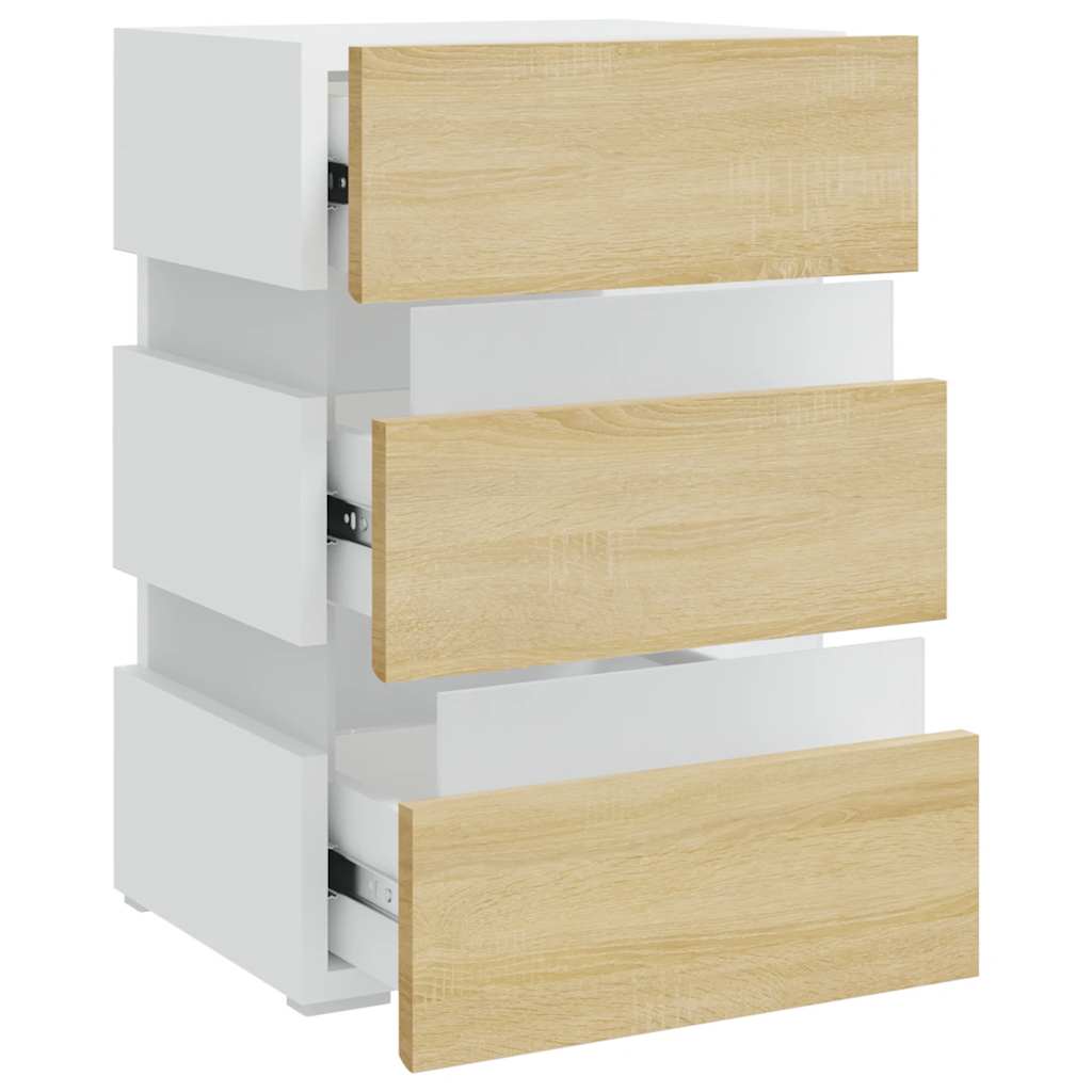 vidaXL Szafka nocna z LED, biel i dąb sonoma, 45x35x67 cm