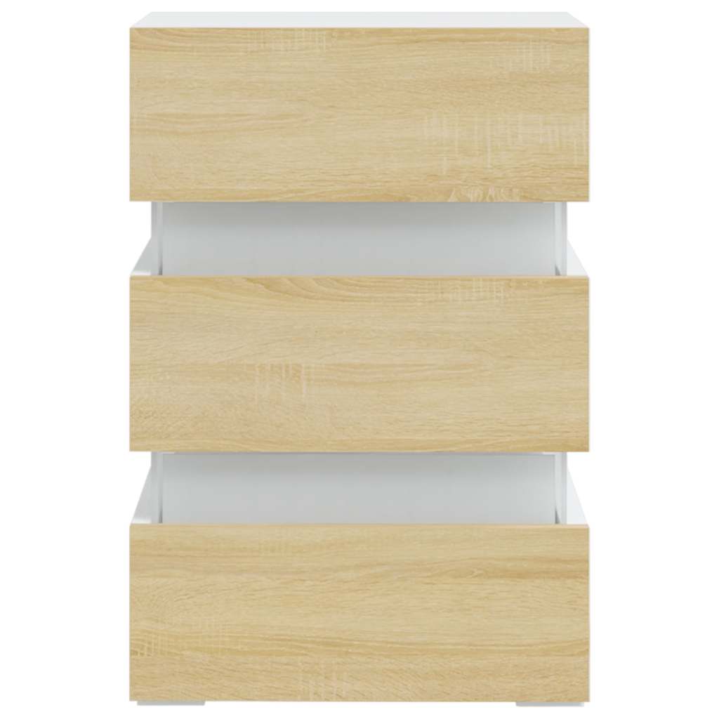 vidaXL Szafka nocna z LED, biel i dąb sonoma, 45x35x67 cm