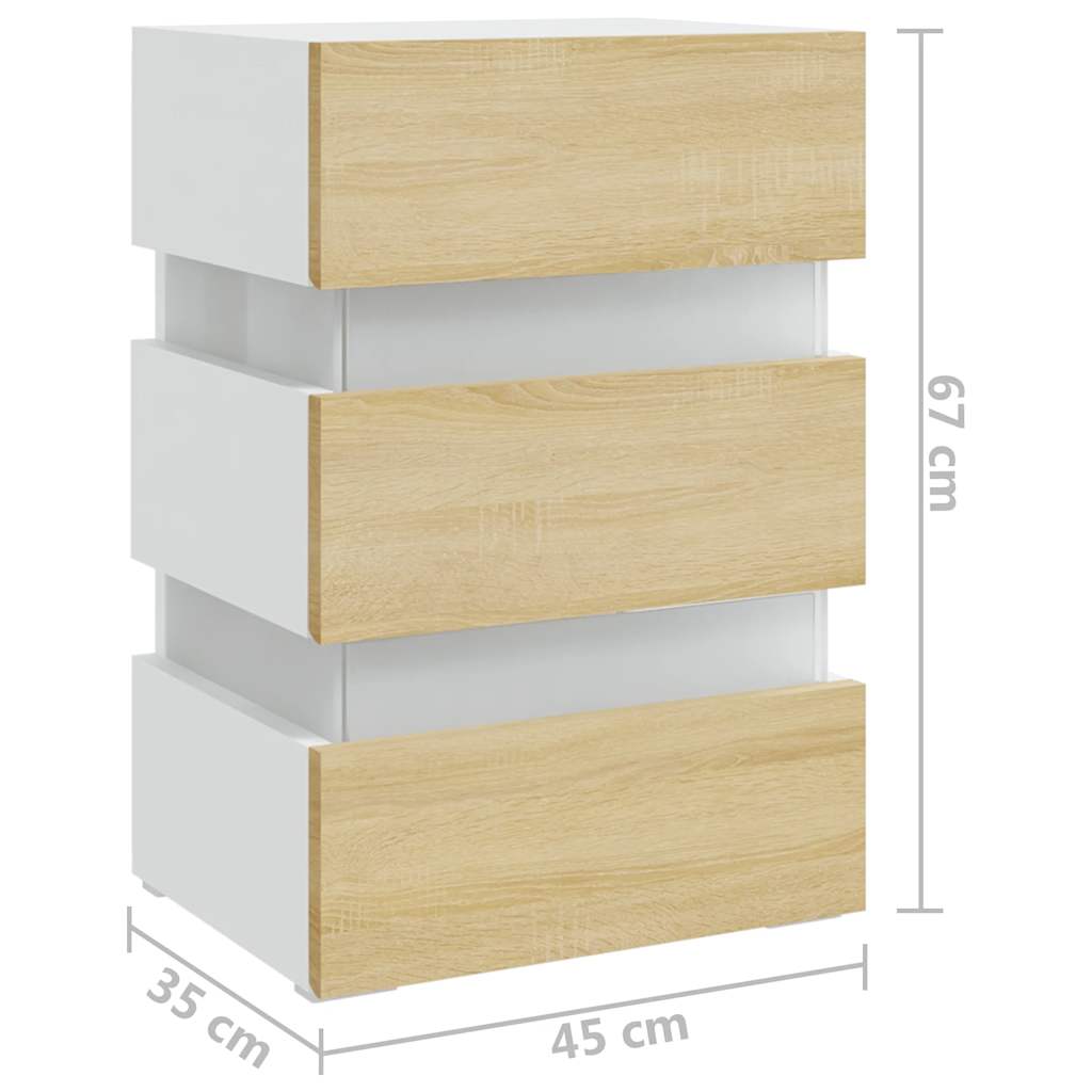 vidaXL Szafka nocna z LED, biel i dąb sonoma, 45x35x67 cm