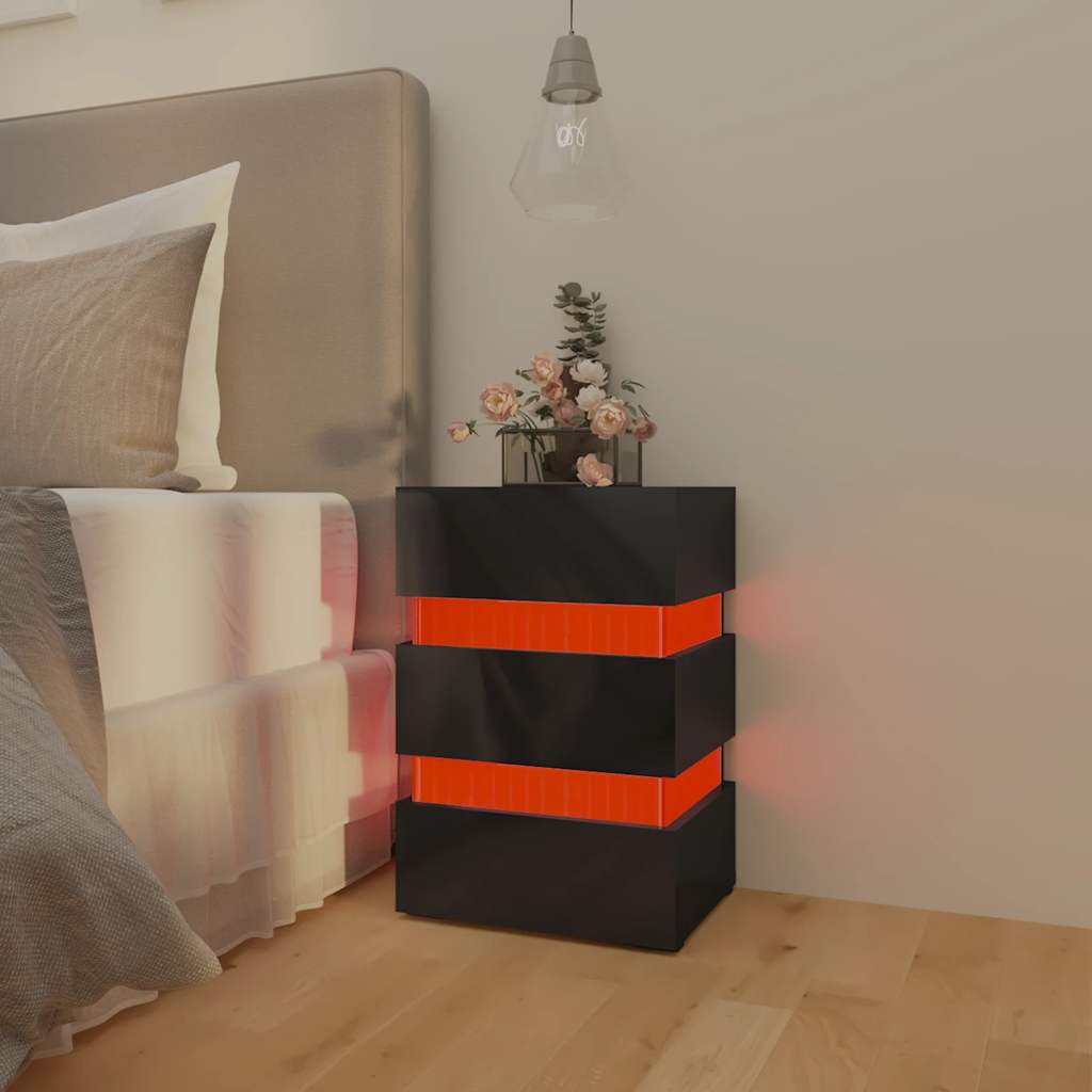 vidaXL Szafka nocna z LED, wysoki połysk, czarna, 45x35x67 cm