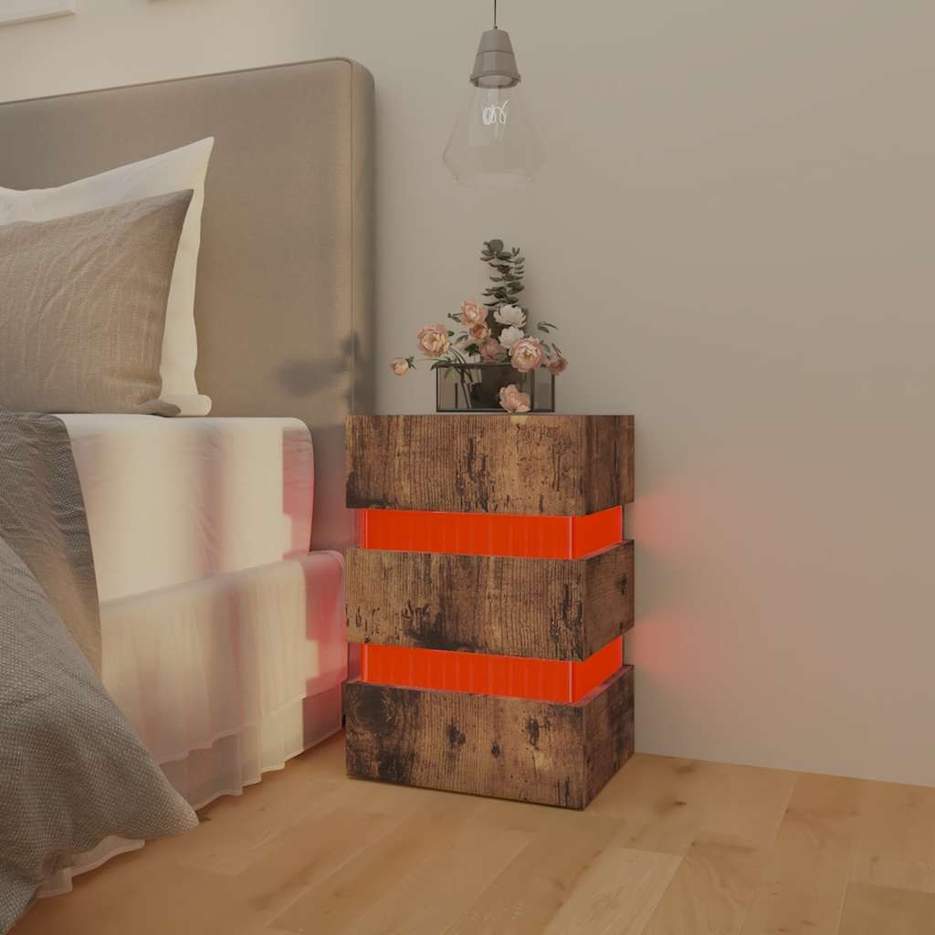 vidaXL Szafka nocna z led, przydymiony dąb, 45x35x67 cm