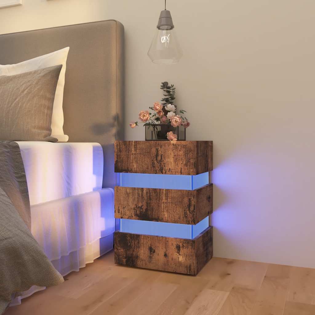 vidaXL Szafka nocna z led, przydymiony dąb, 45x35x67 cm