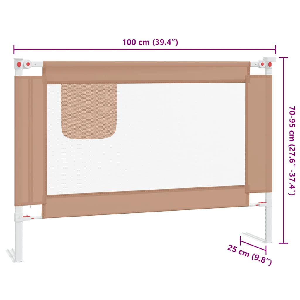 vidaXL Barierka do łóżeczka dziecięcego, taupe, 100x25 cm, tkanina