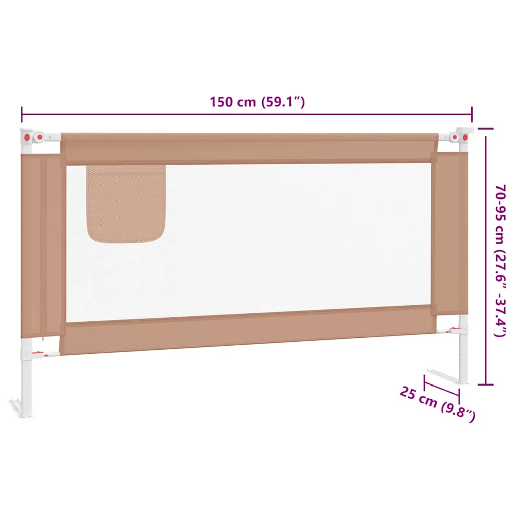 vidaXL Barierka do łóżeczka dziecięcego, taupe, 150x25 cm, tkanina