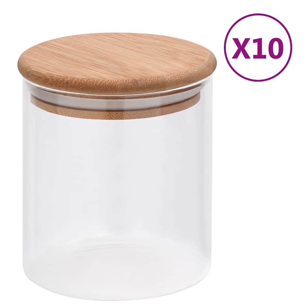 vidaXL Szklane słoje z bambusową pokrywką, 10 szt., 600 ml
