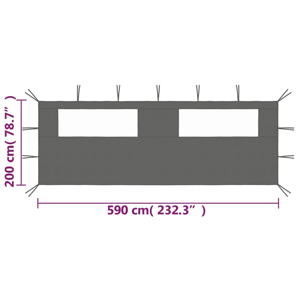vidaXL Ścianka z oknami do altany, 6x2 m, antracytowa