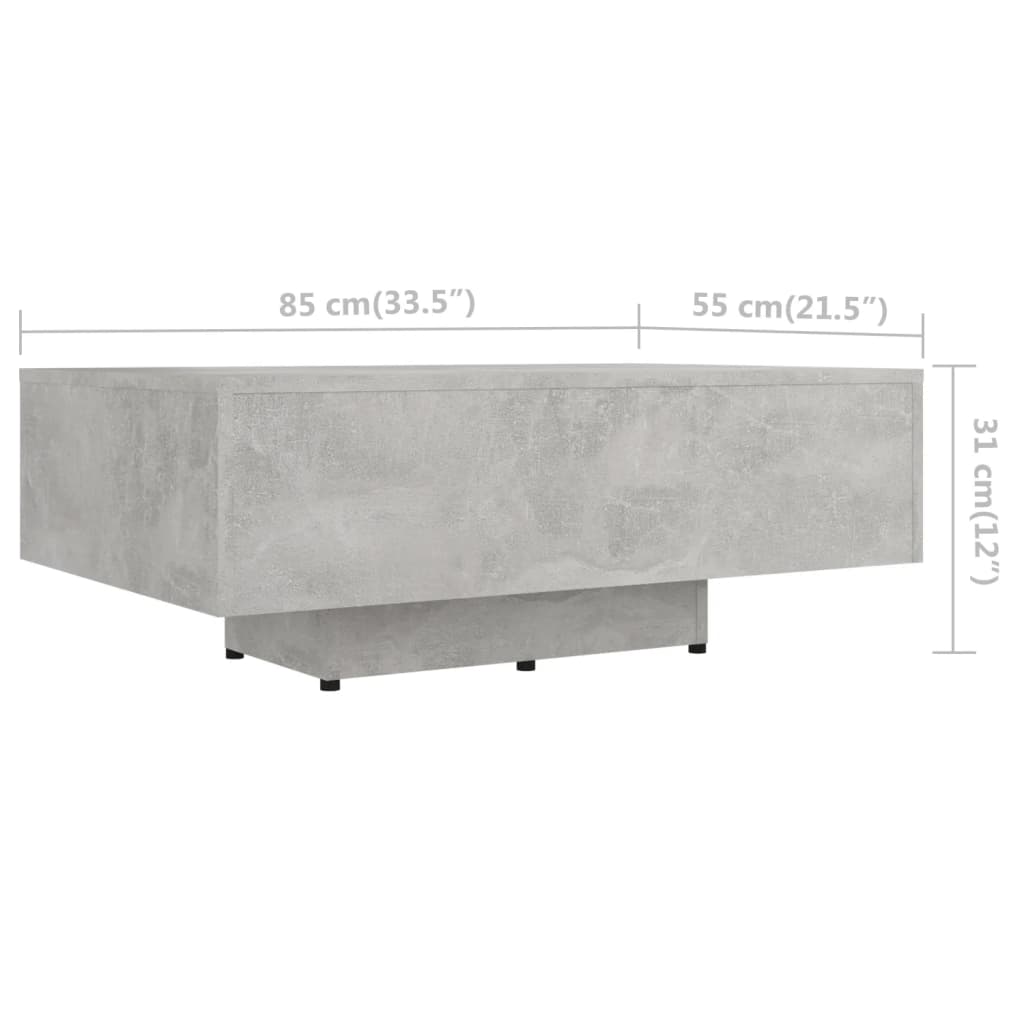 vidaXL Stolik kawowy, szarość betonu 85x55x31, materiał drewnopochodny