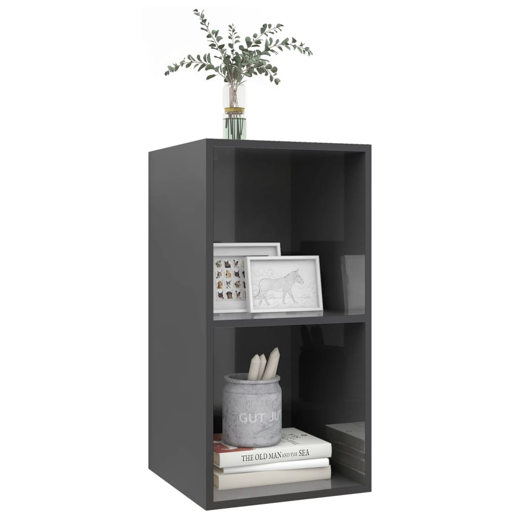 vidaXL Wisząca szafka pod TV, wysoki połysk, szara, 37x37x72 cm