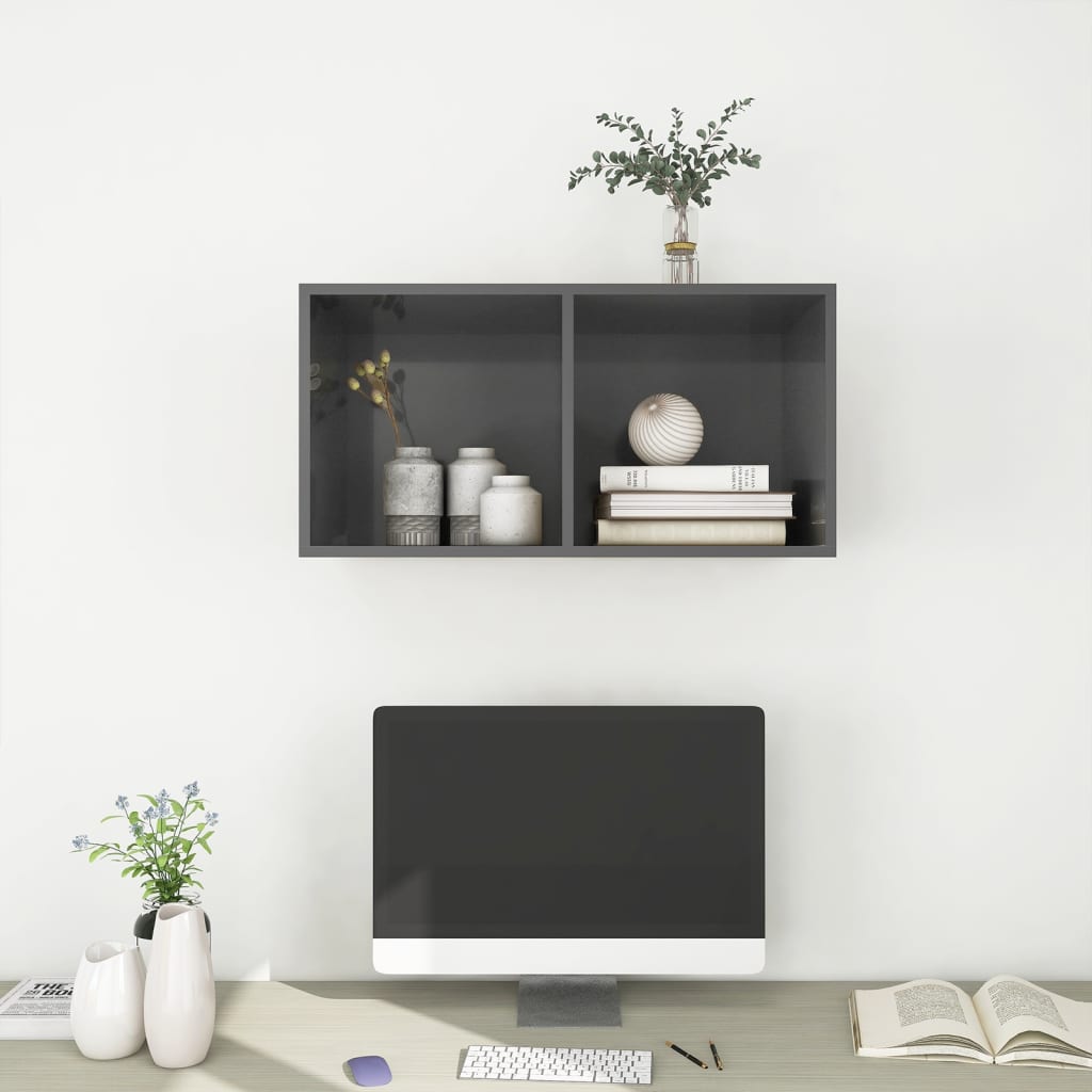 vidaXL Wisząca szafka pod TV, wysoki połysk, szara, 37x37x72 cm