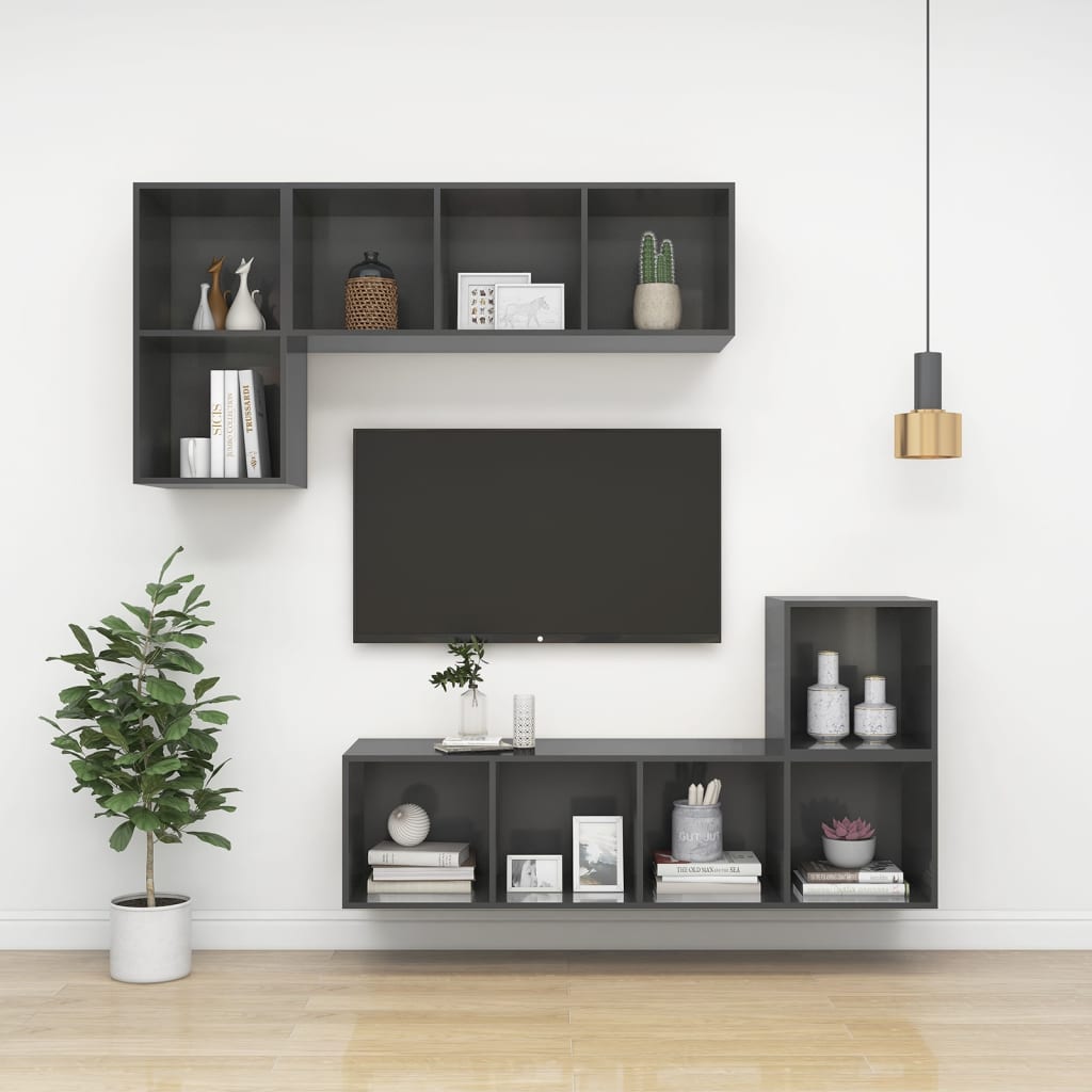 vidaXL Wisząca szafka pod TV, wysoki połysk, szara, 37x37x72 cm