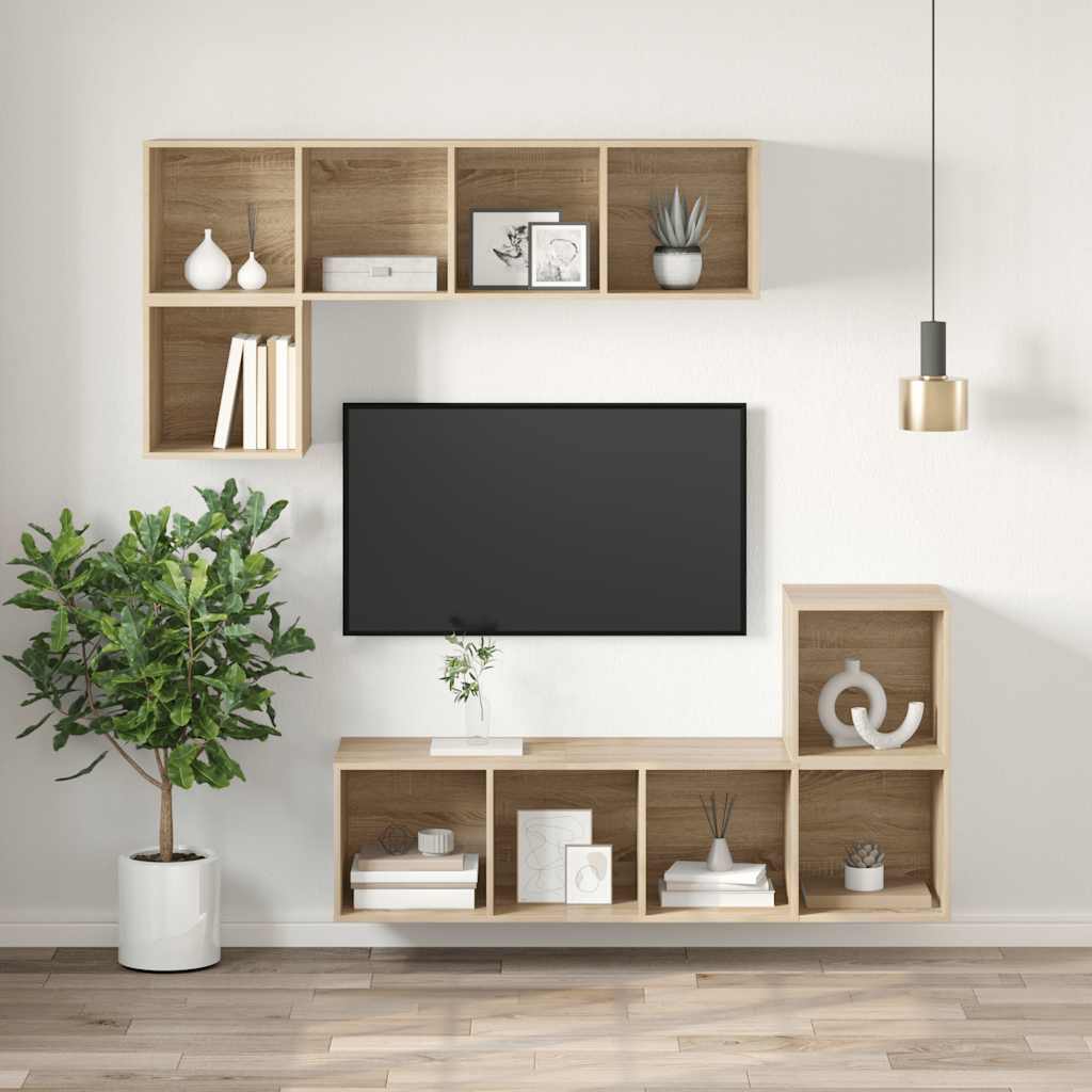 vidaXL Wisząca szafka TV, dąb sonoma, 37x37x142,5 cm