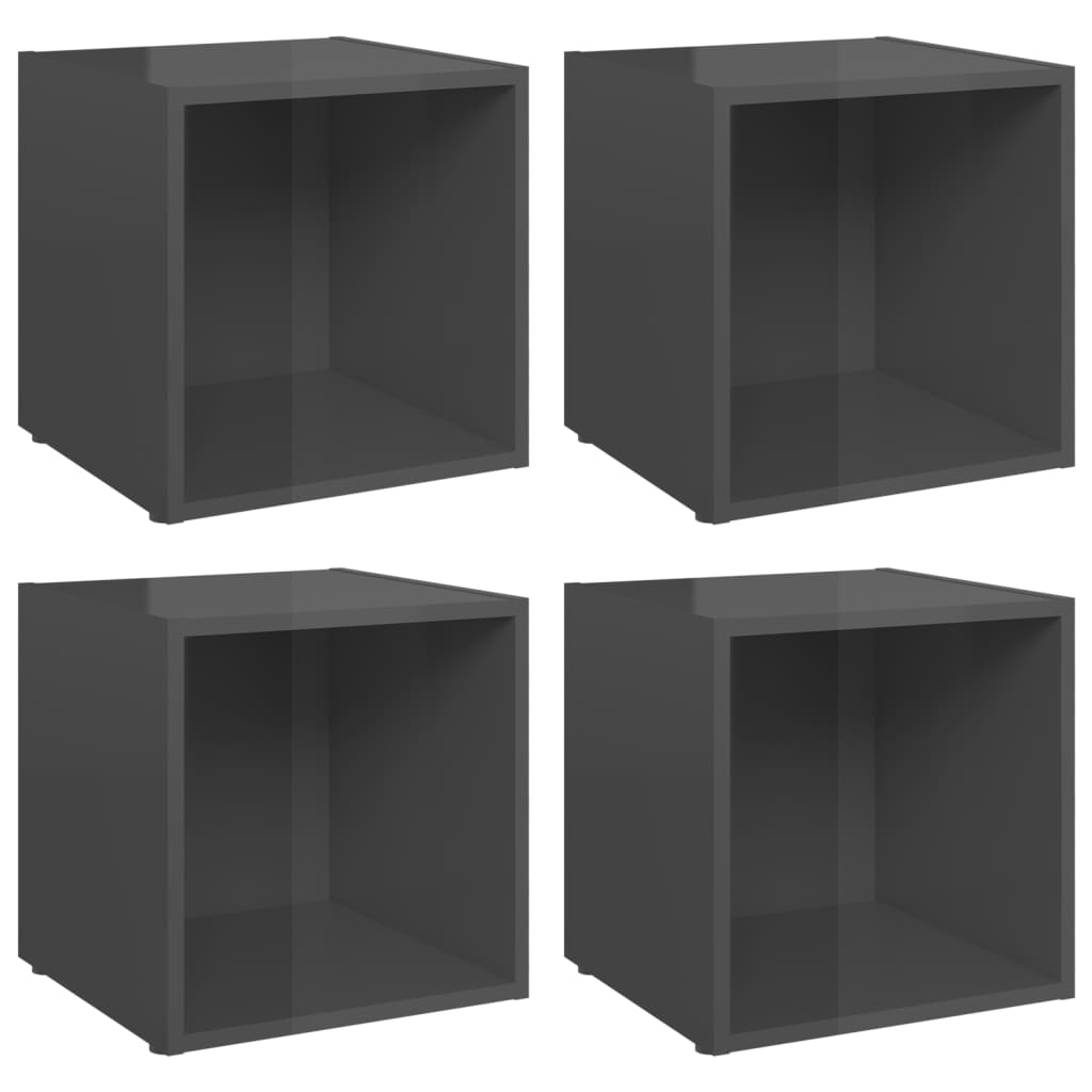 vidaXL Szafki pod TV, 4 szt., wysoki połysk, szare, 37x35x37 cm