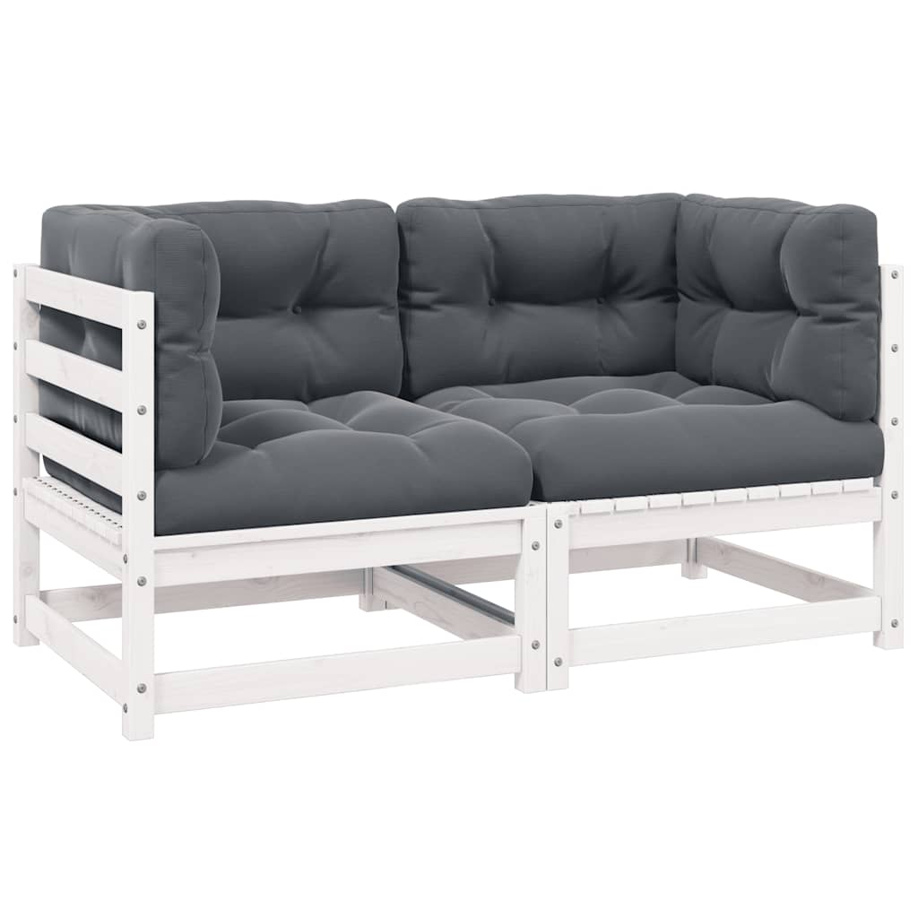 vidaXL 2-osobowa sofa ogrodowa z poduszkami, biała, drewno sosnowe