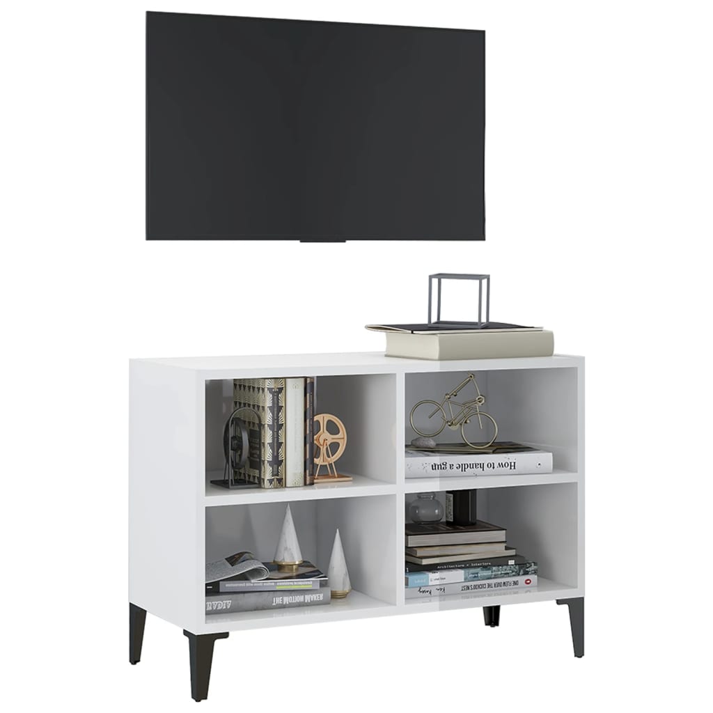 vidaXL Szafka TV z metalowymi nóżkami, biała, połysk, 69,5x30x50 cm