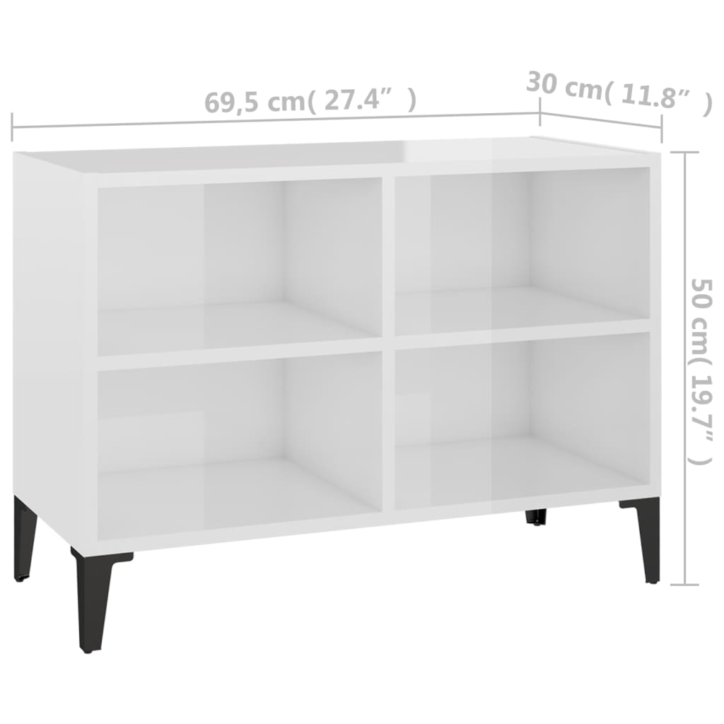 vidaXL Szafka TV z metalowymi nóżkami, biała, połysk, 69,5x30x50 cm