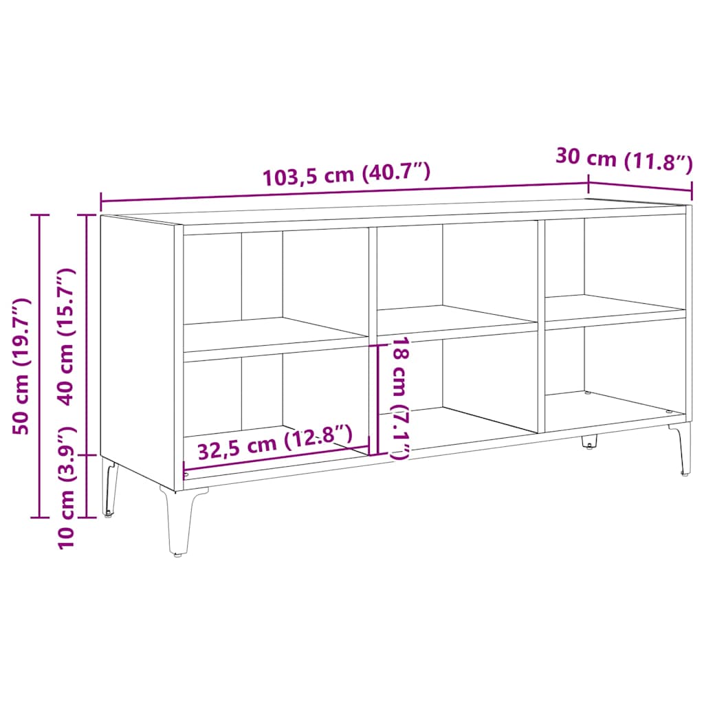 vidaXL Szafka TV, metalowe nóżki, dąb sonoma, 103,5x30x50 cm