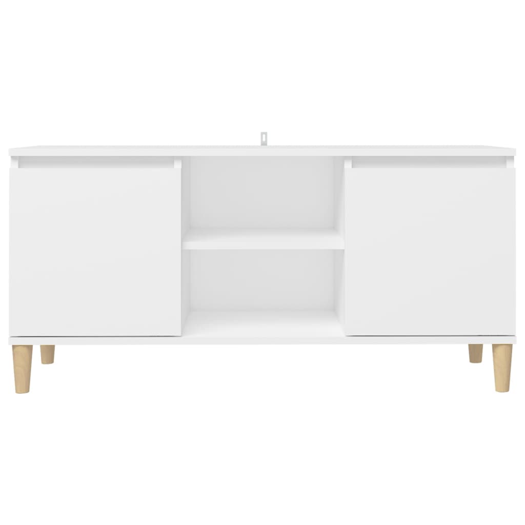 vidaXL Szafka TV z drewnianymi nóżkami, biała, 103,5x35x50 cm