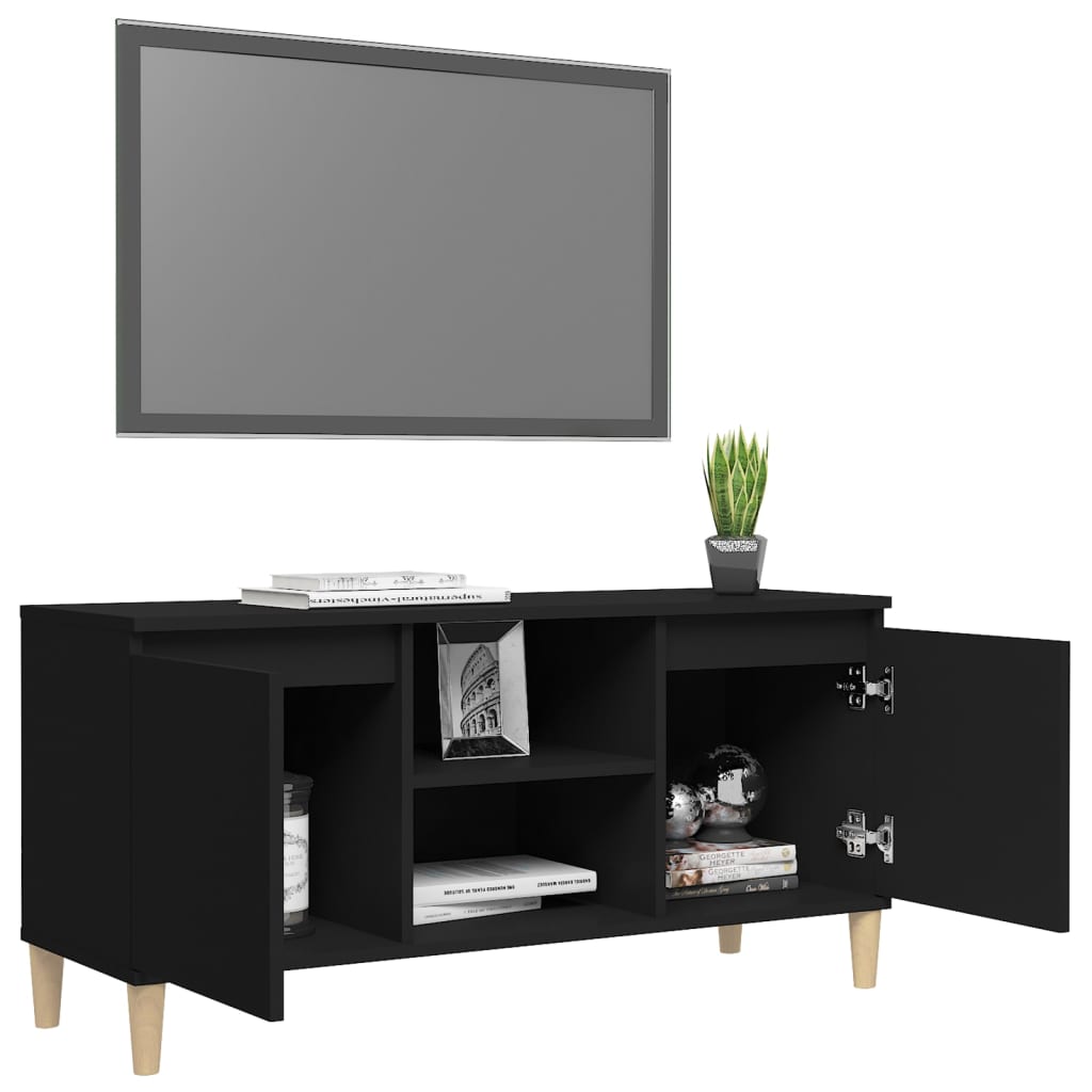 vidaXL Szafka TV z drewnianymi nóżkami, czarna, 103,5x35x50 cm