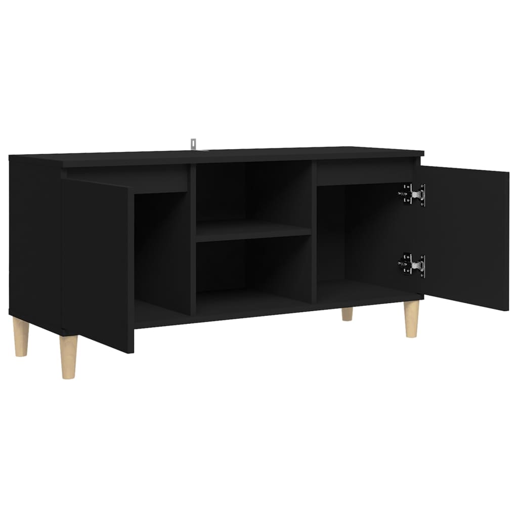 vidaXL Szafka TV z drewnianymi nóżkami, czarna, 103,5x35x50 cm