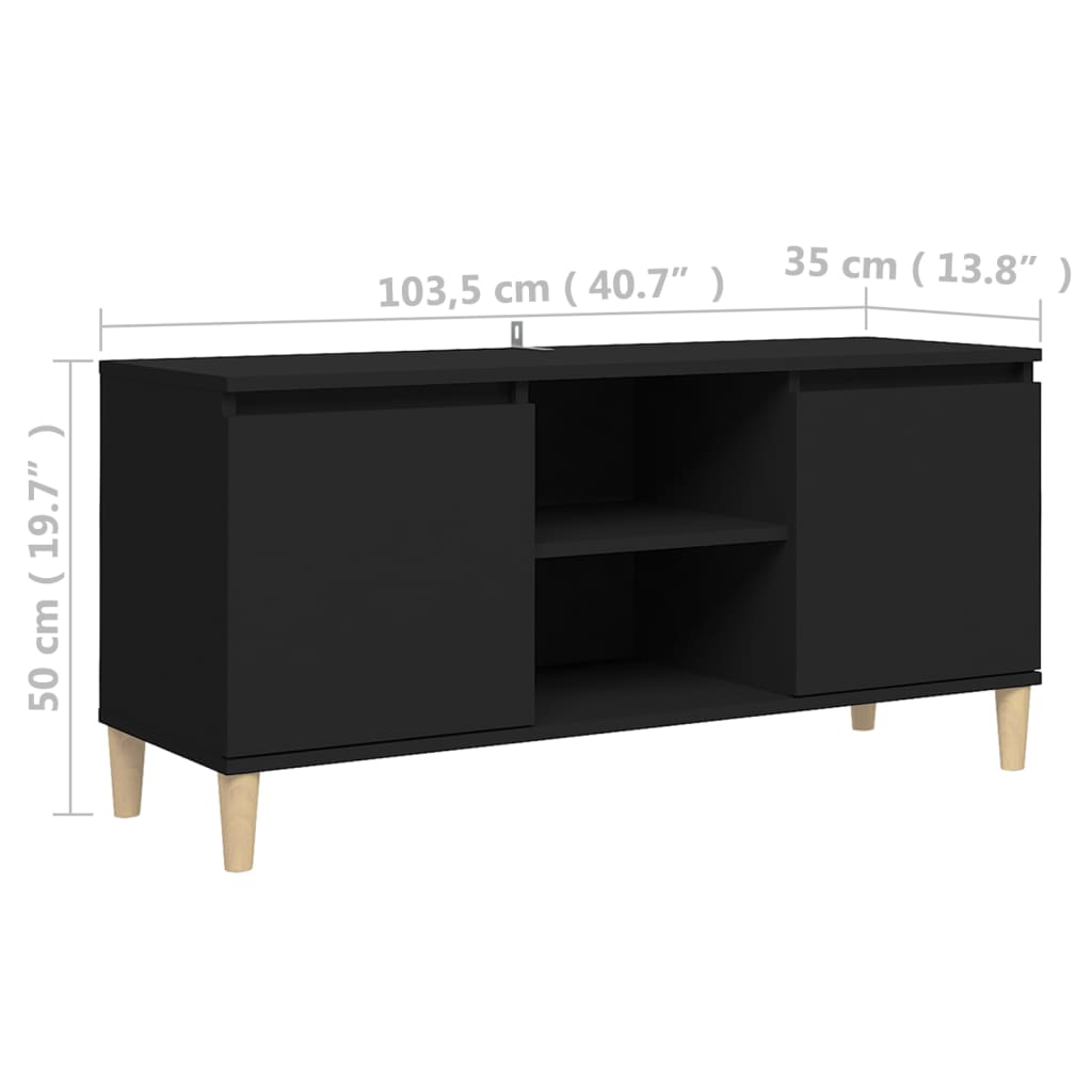 vidaXL Szafka TV z drewnianymi nóżkami, czarna, 103,5x35x50 cm