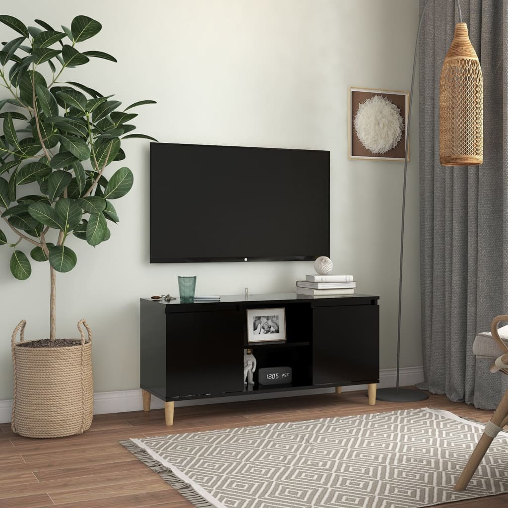vidaXL Szafka TV z drewnianymi nóżkami, czarna, 103,5x35x50 cm