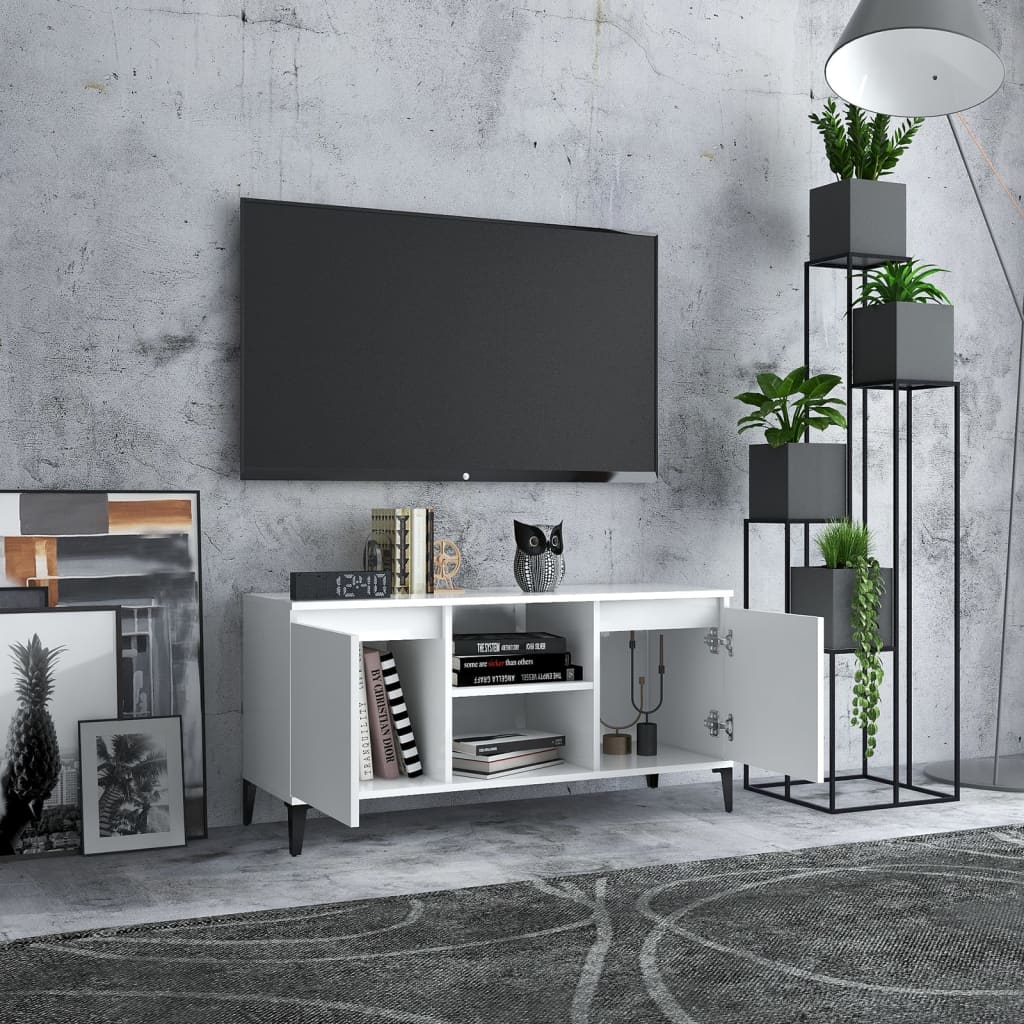 vidaXL Szafka TV, metalowe nóżki, biała, 103,5x35x50 cm