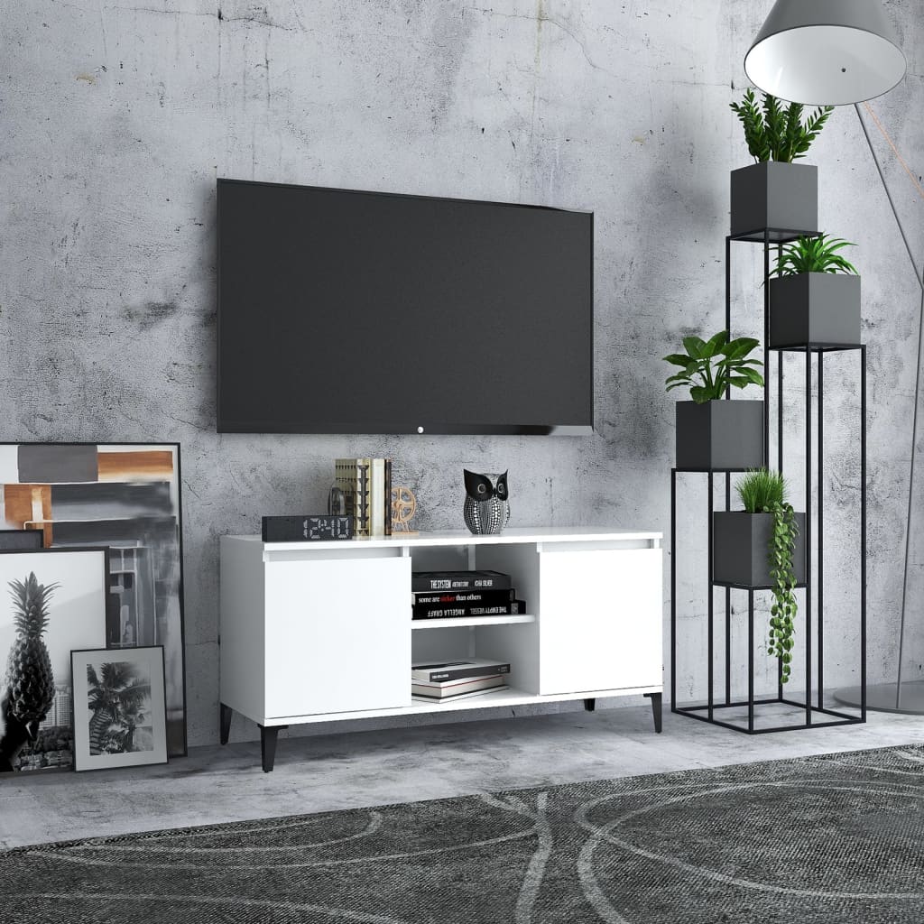 vidaXL Szafka TV, metalowe nóżki, biała, 103,5x35x50 cm