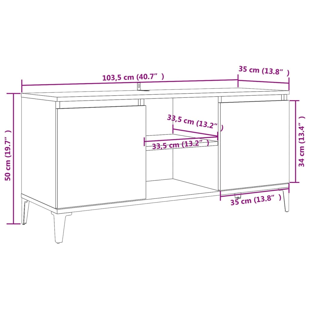 vidaXL Szafka TV, metalowe nóżki, dąb sonoma, 103,5x35x50 cm