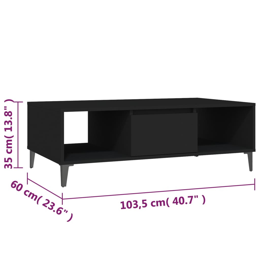 vidaXL Stolik kawowy, czarny, 103,5x60x35 cm, materiał drewnopochodny