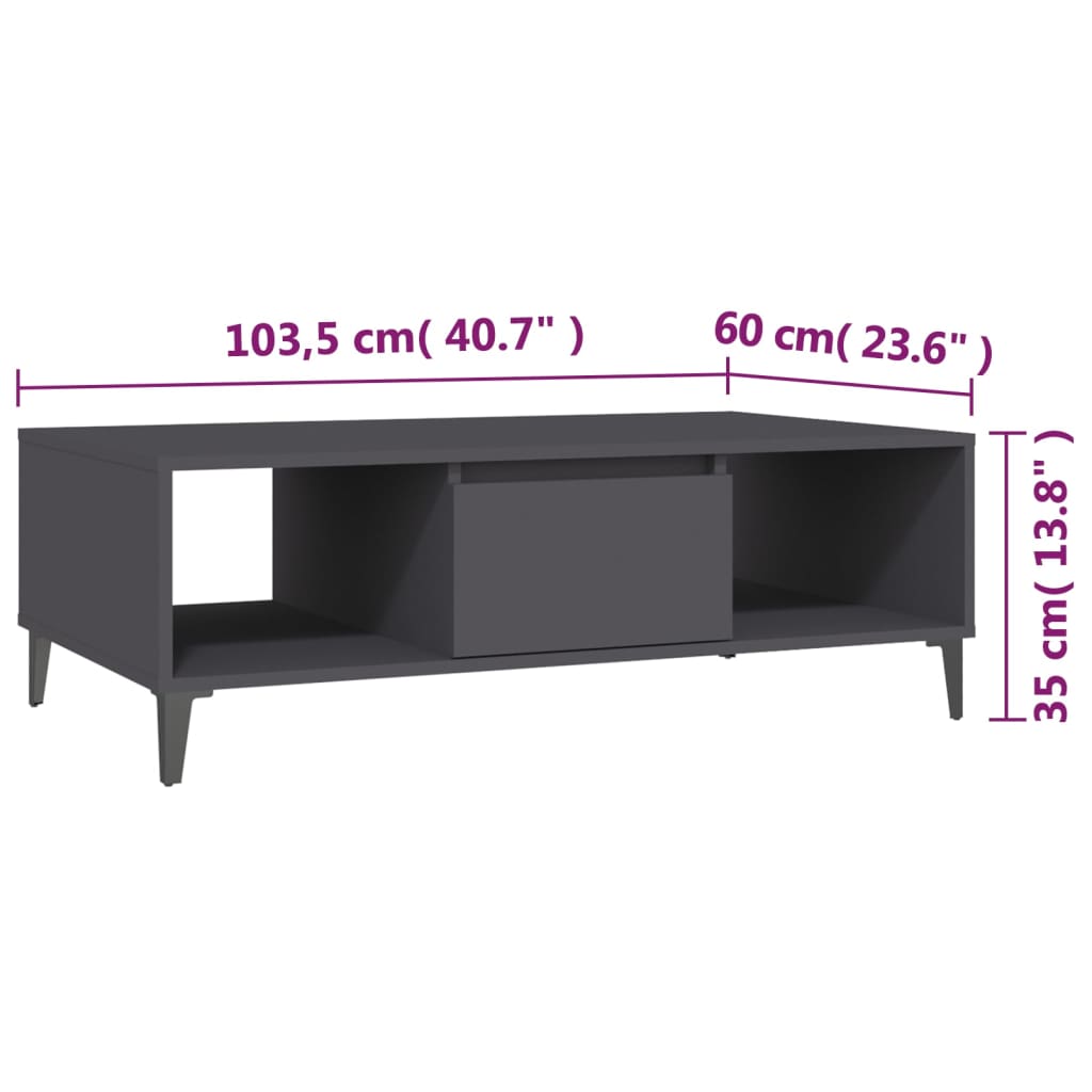 vidaXL Stolik kawowy, szary, 103,5x60x35 cm, materiał drewnopochodny