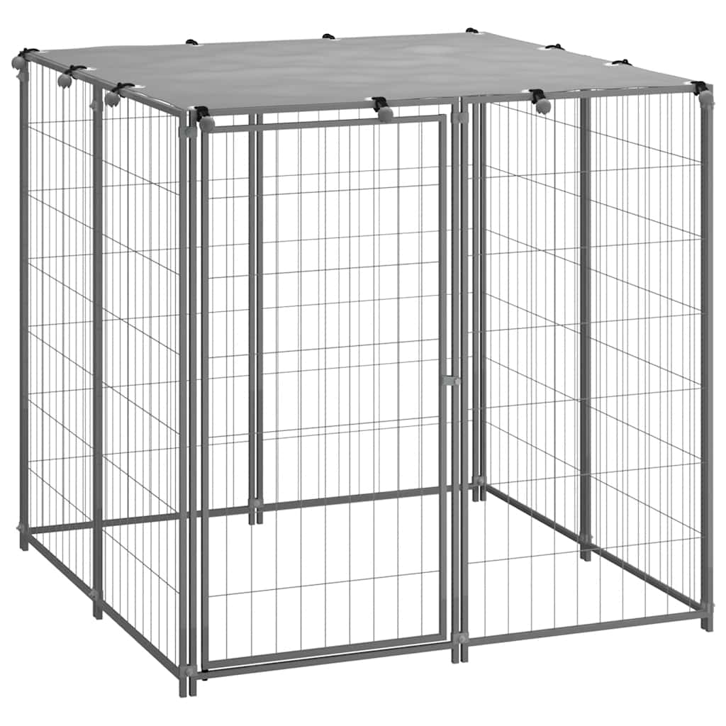 vidaXL Kojec dla psa, srebrny, 110x110x110 cm, stalowy