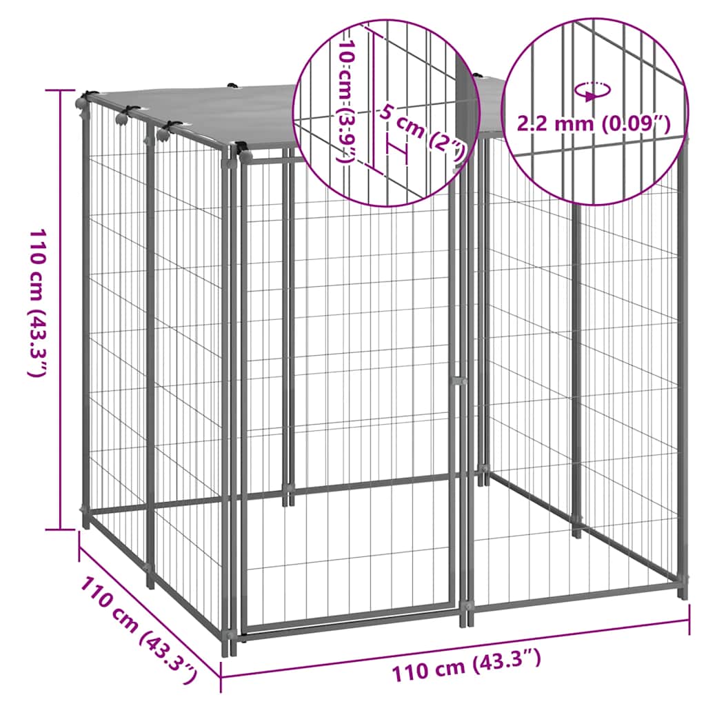 vidaXL Kojec dla psa, srebrny, 110x110x110 cm, stalowy