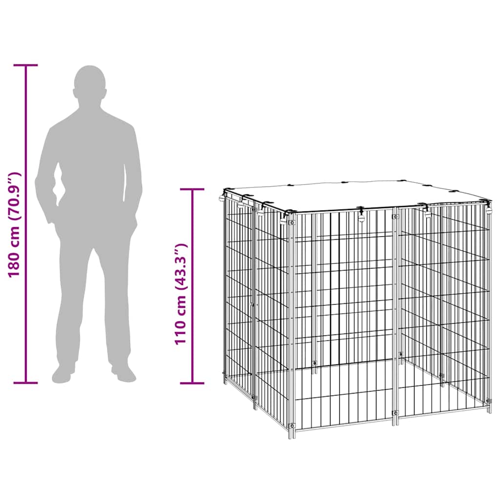 vidaXL Kojec dla psa, srebrny, 110x110x110 cm, stalowy