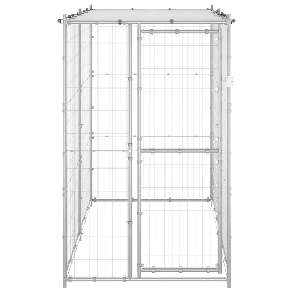vidaXL Kojec dla psa z zadaszeniem, galwanizowana stal, 110x220x180 cm