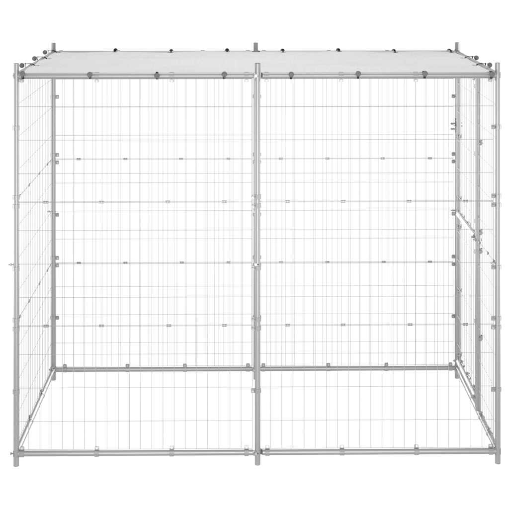 vidaXL Kojec dla psa z zadaszeniem, galwanizowana stal, 110x220x180 cm