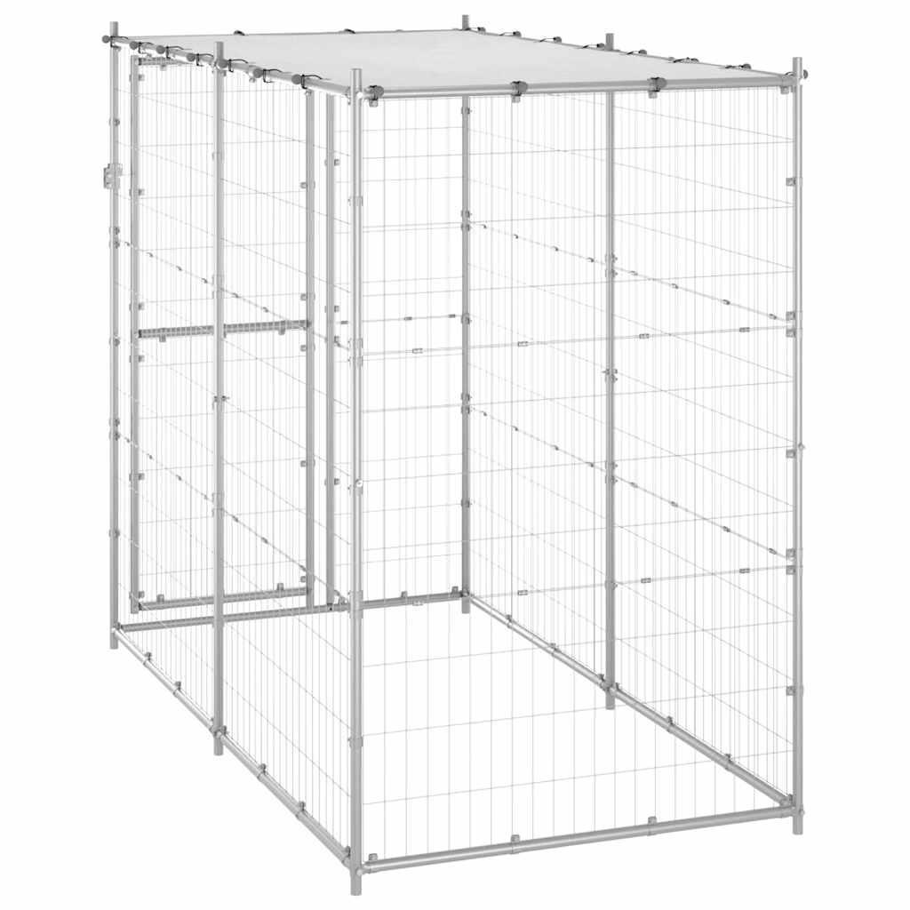 vidaXL Kojec dla psa z zadaszeniem, galwanizowana stal, 110x220x180 cm