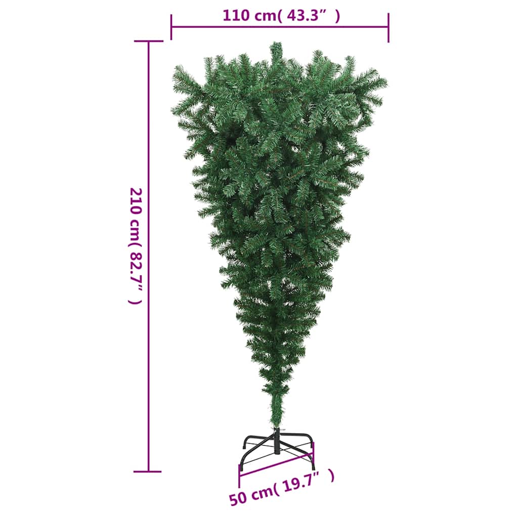 vidaXL Odwrócona, sztuczna choinka ze stojakiem, zielona, 210 cm