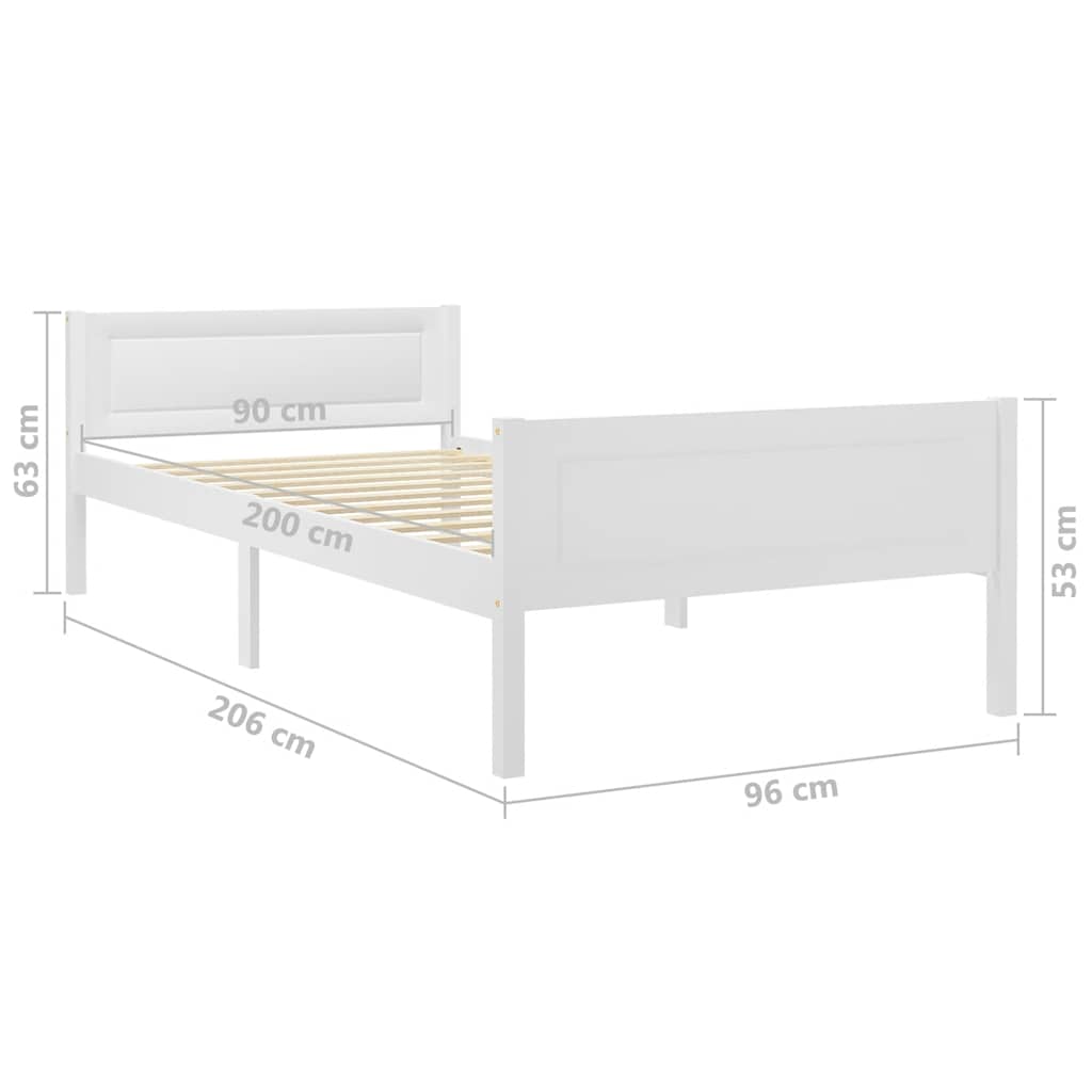 vidaXL Rama łóżka z litego drewna sosnowego, biała, 90 x 200 cm