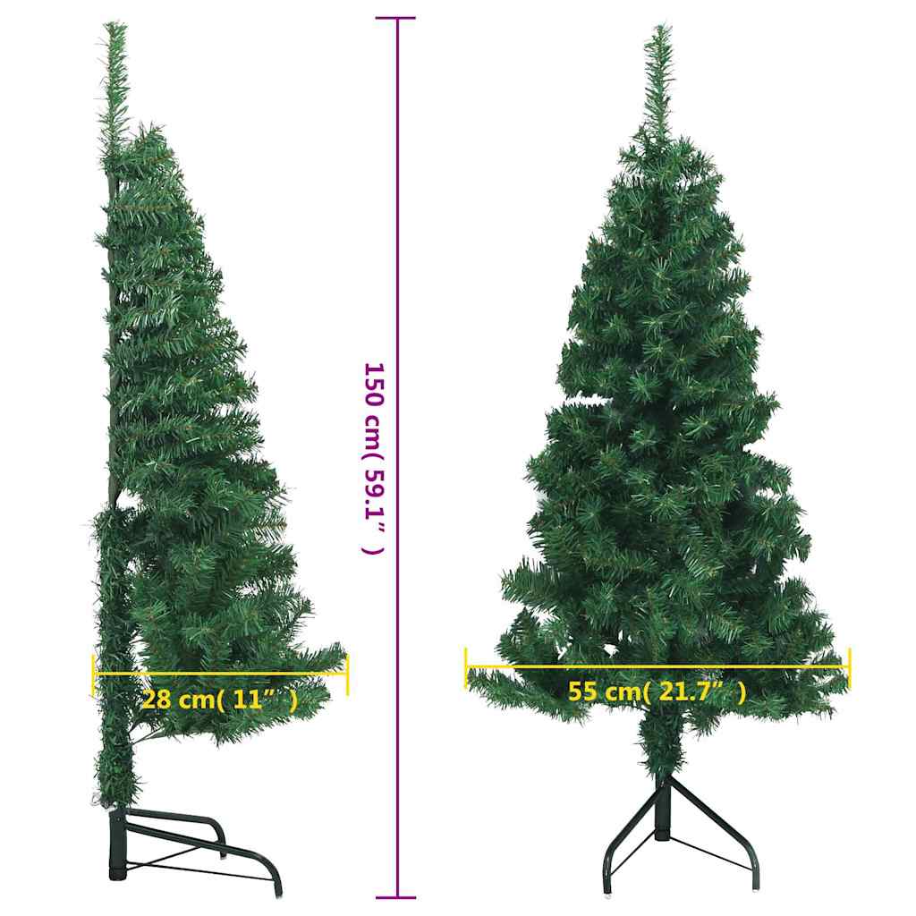 vidaXL Sztuczna choinka narożna, zielona, 150 cm, PVC