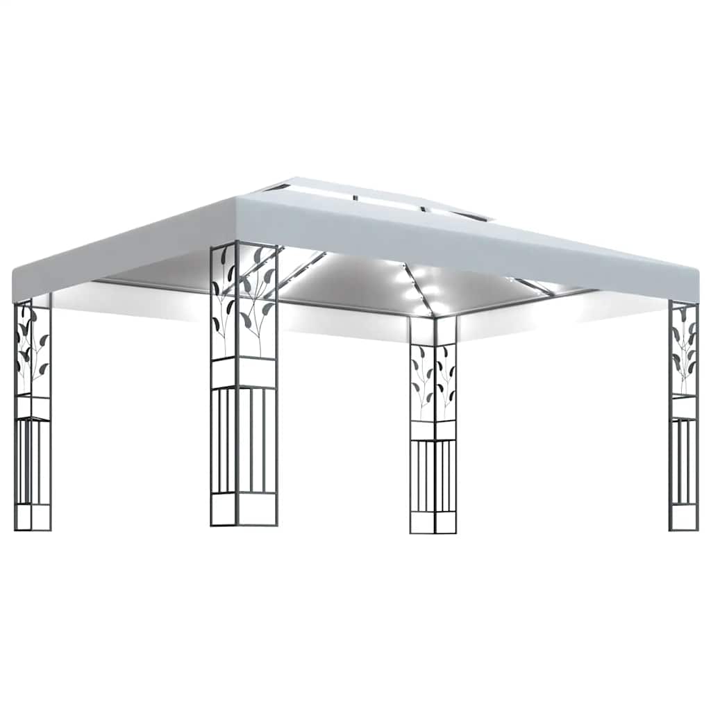 vidaXL Altana z podwójnym dachem i sznurem lampek LED, 3x4 m, biała