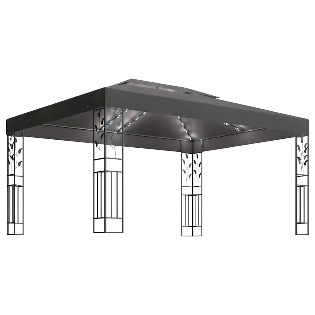 vidaXL Altana z podwójnym dachem i sznurem lampek LED, 3x4 m, antracyt