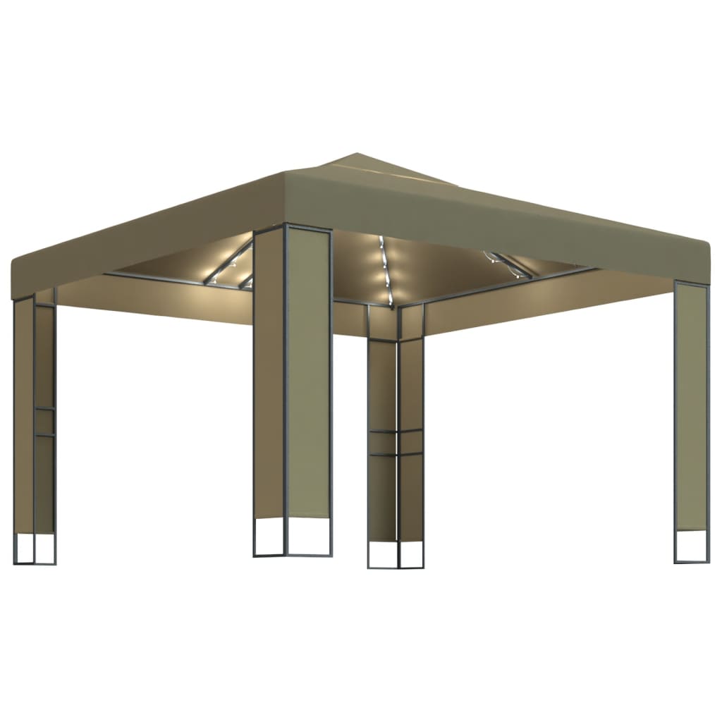 vidaXL Altana z podwójnym dachem i sznurem lampek LED 3x3x2,7 m, taupe