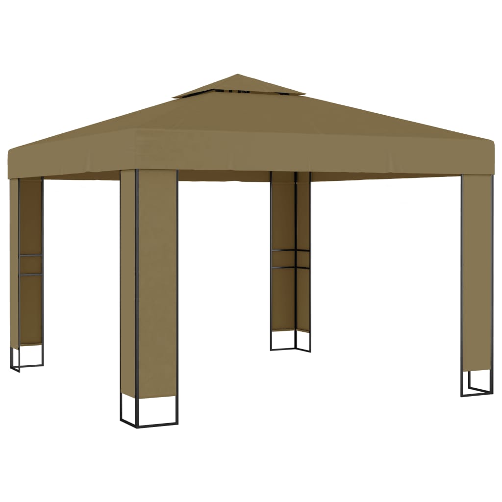 vidaXL Altana z podwójnym dachem i sznurem lampek LED 3x3x2,7 m, taupe