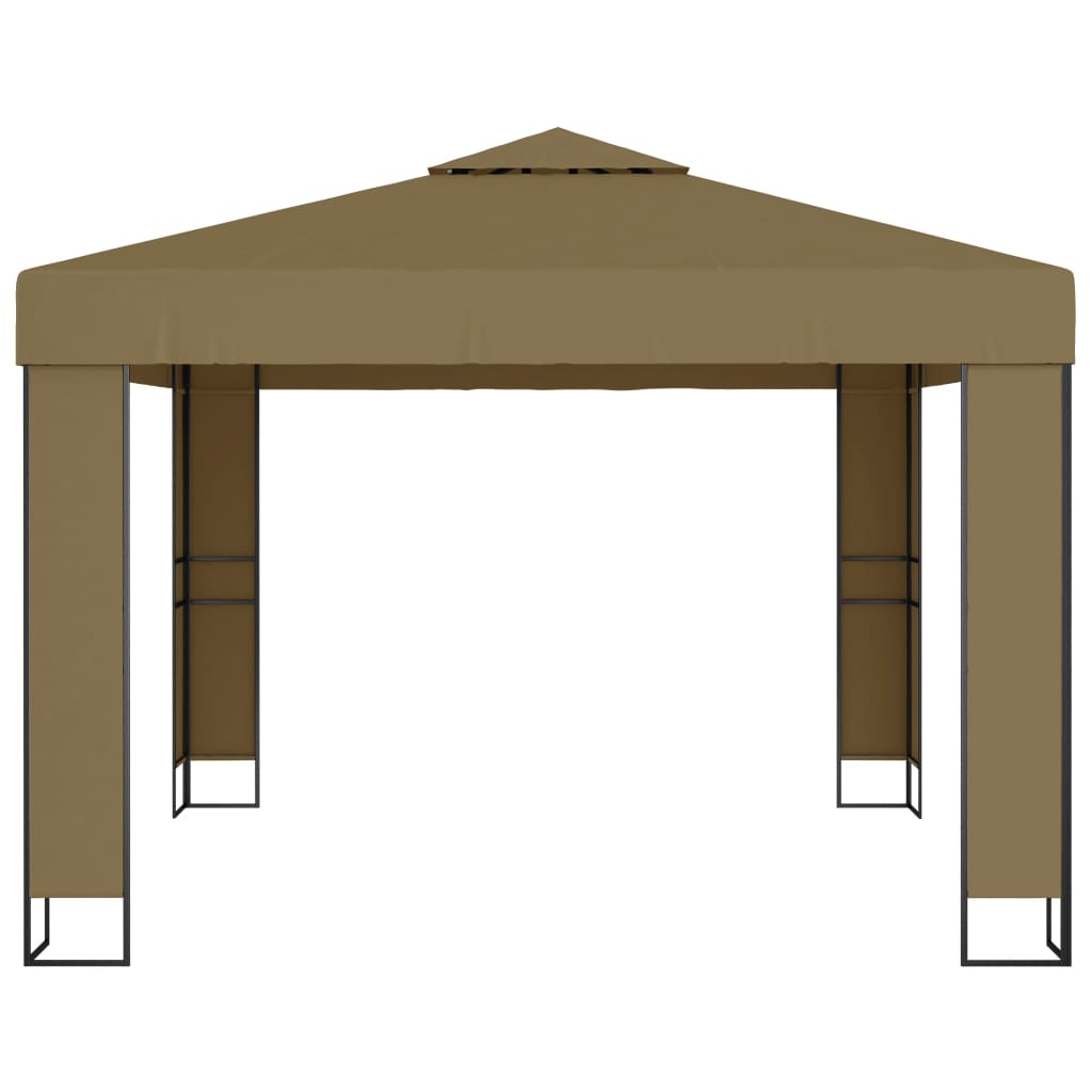 vidaXL Altana z podwójnym dachem i sznurem lampek LED 3x3x2,7 m, taupe