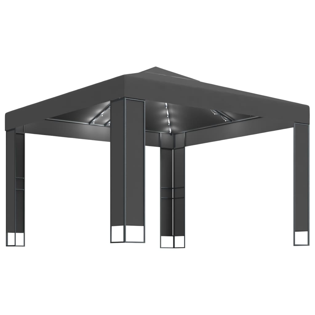 vidaXL Altana z podwójnym dachem i sznurem lampek LED, 3x3 m, antracyt