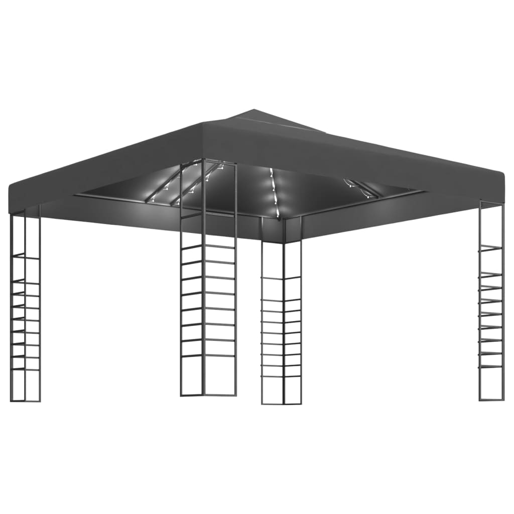 vidaXL Altana ze sznurem lampek LED, 3x3 m, antracytowa