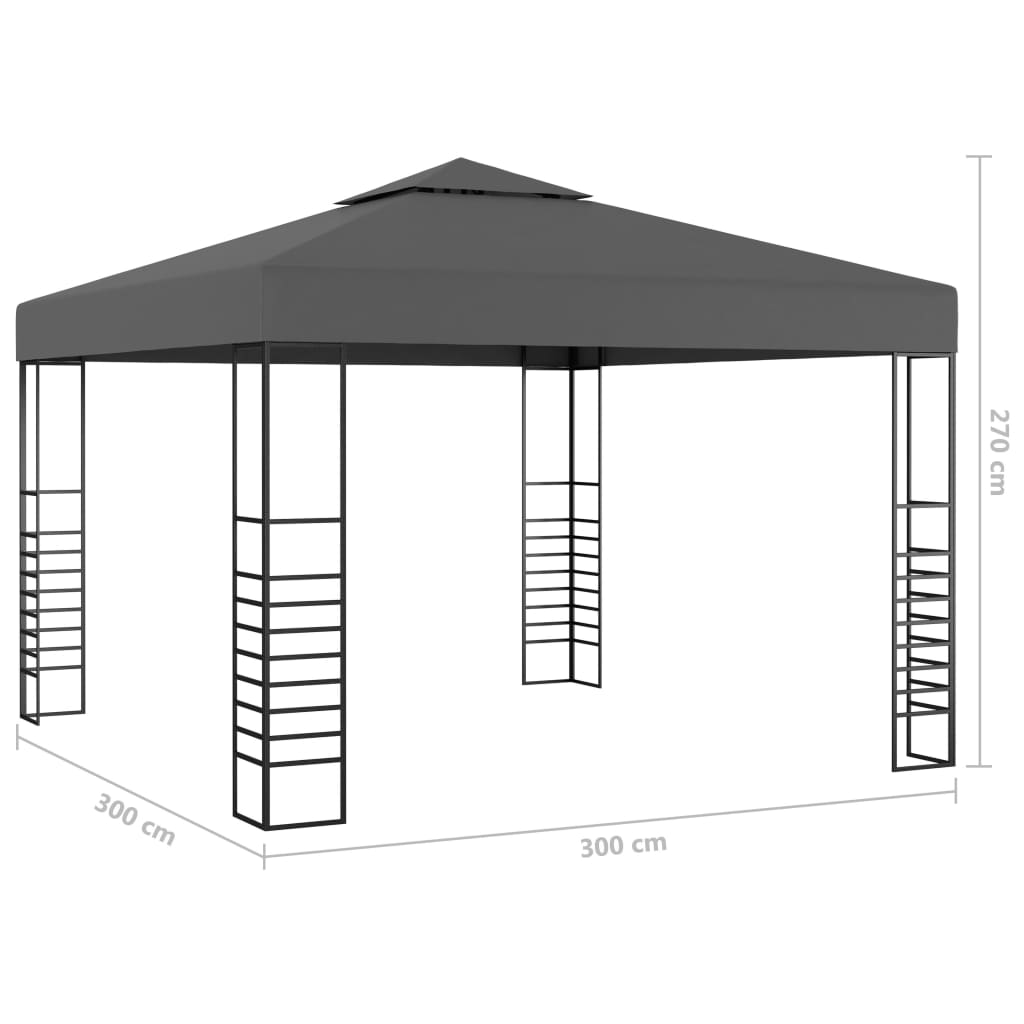 vidaXL Altana ze sznurem lampek LED, 3x3 m, antracytowa