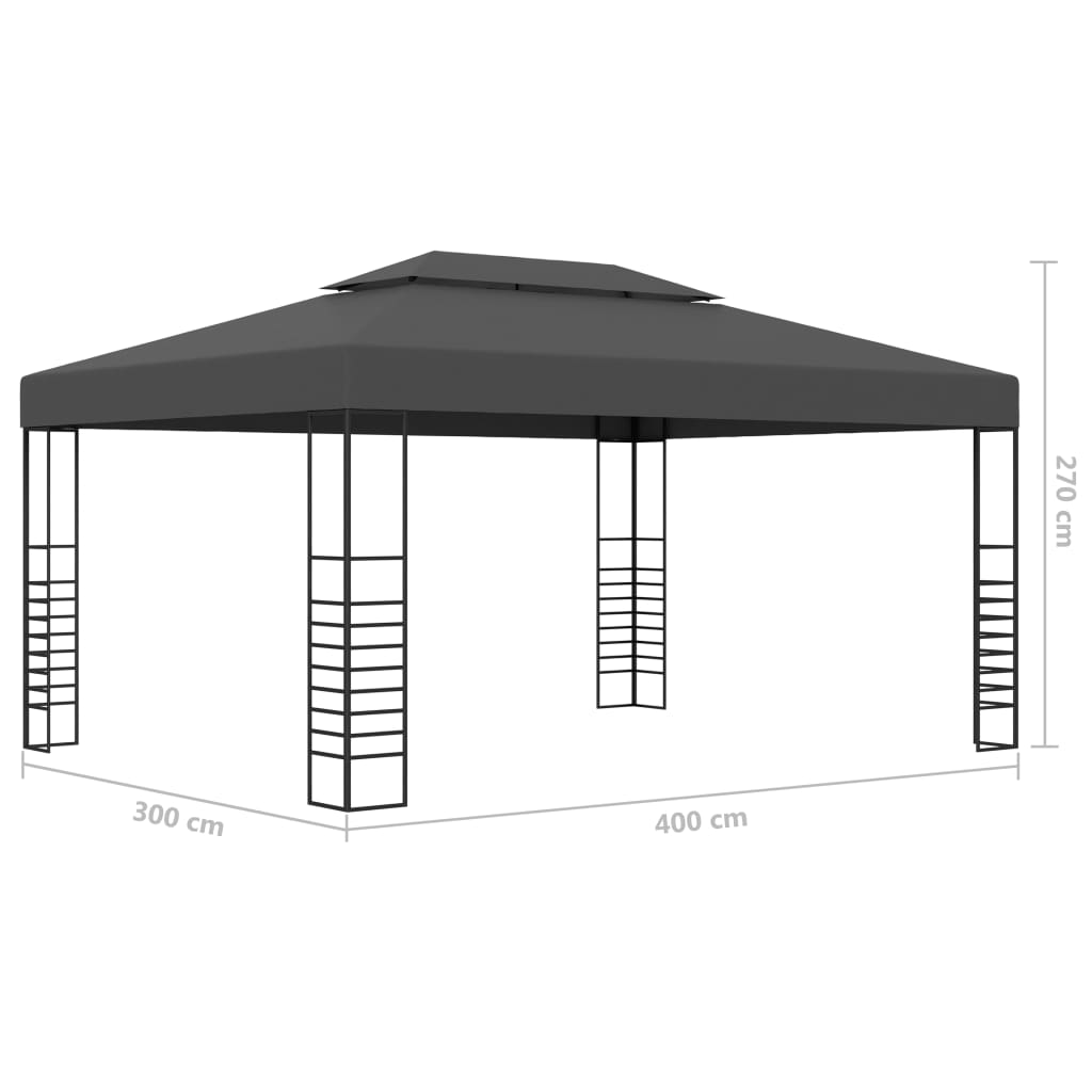 vidaXL Altana ze sznurem lampek LED, 3x4 m, antracytowa