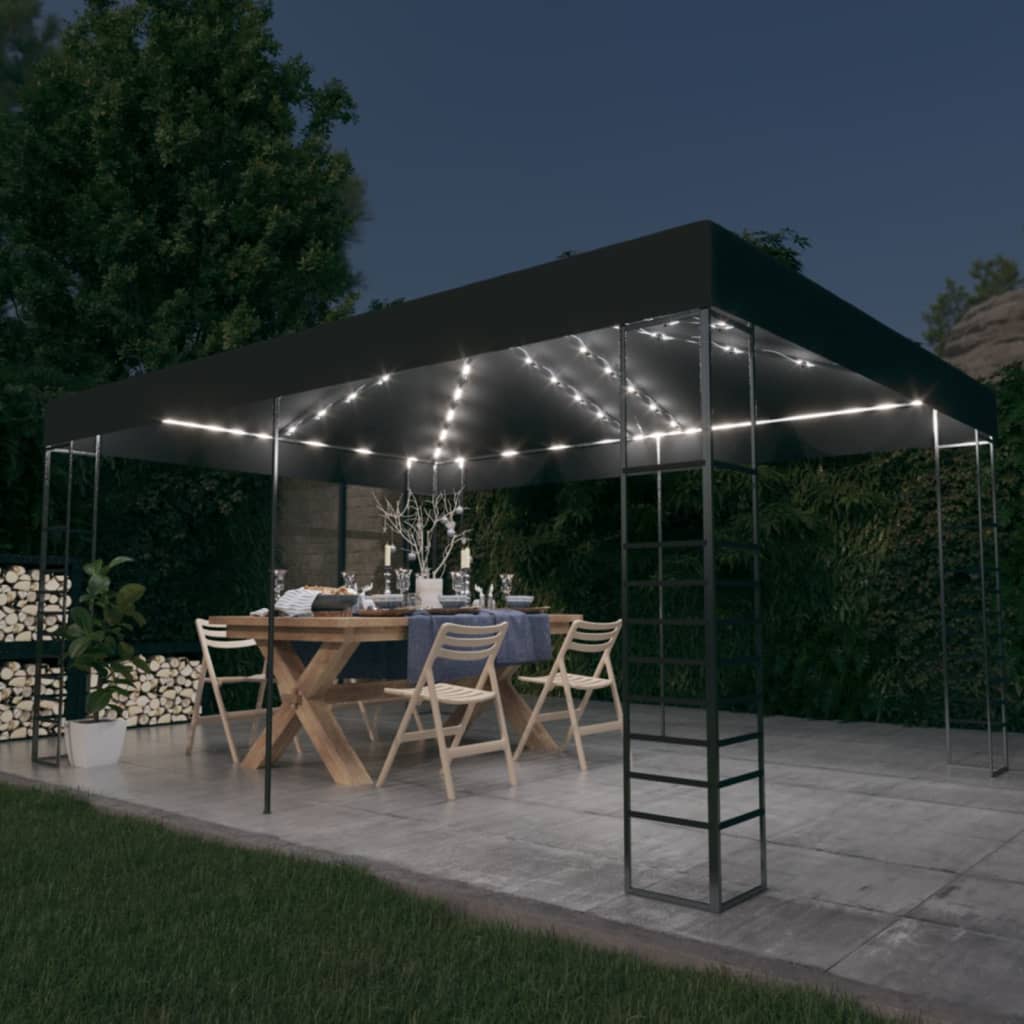 vidaXL Altana ze sznurem lampek LED, 3x4 m, antracytowa